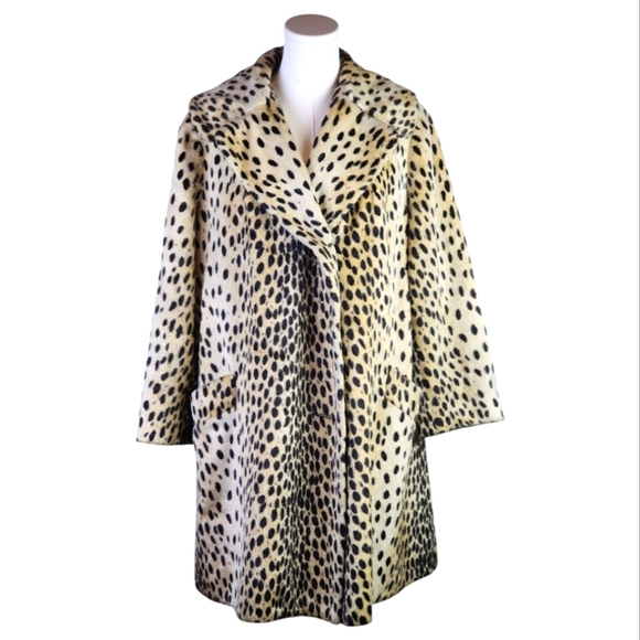 SOLD Vintage Faux Fur Leopard Print Coat Mid Century Swing Jacket Glam Lined - Picture 2 of 9